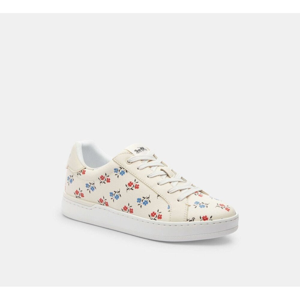 Coach Clip Low Top Sneaker Women Size 11 Chalk Floral Print Lace Up Rubber Sole